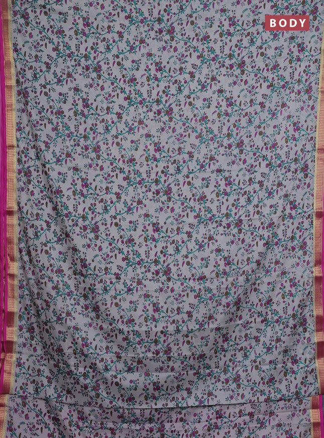 Grey & Pink Semi Mysore Silk Saree - Prints