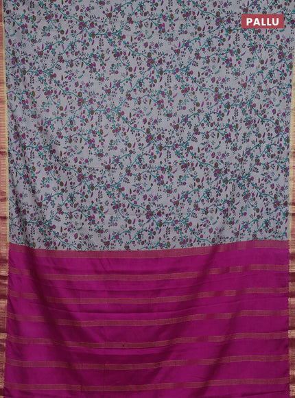 Grey & Pink Semi Mysore Silk Saree - Prints