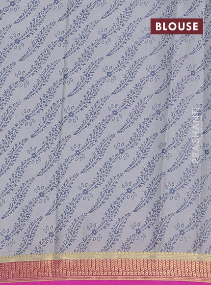 Grey & Pink Semi Mysore Silk Saree - Prints