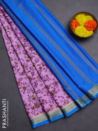 Lotus Pink & Cs Blue Semi Mysore Silk Saree - Prints