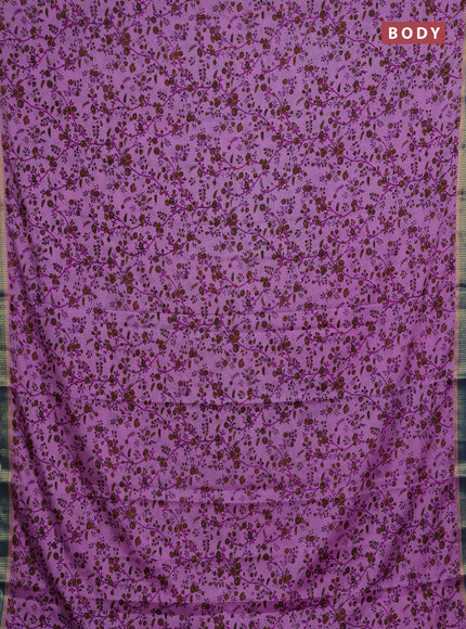Lotus Pink & Cs Blue Semi Mysore Silk Saree - Prints