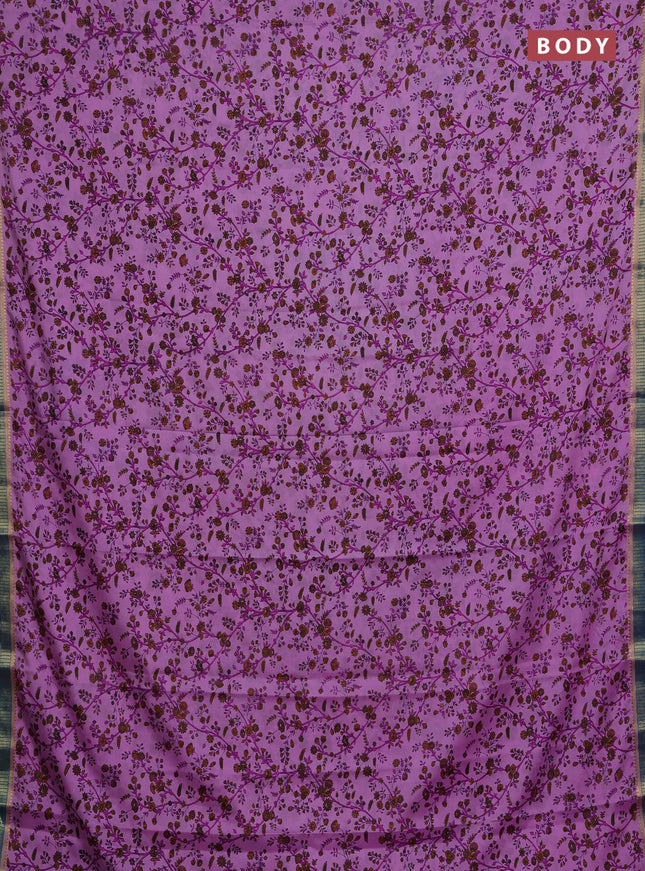 Lotus Pink & Cs Blue Semi Mysore Silk Saree - Prints