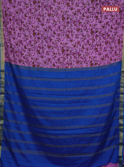 Lotus Pink & Cs Blue Semi Mysore Silk Saree - Prints