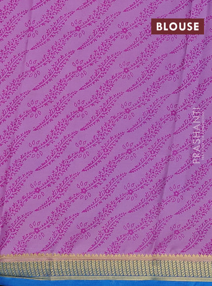 Lotus Pink & Cs Blue Semi Mysore Silk Saree - Prints