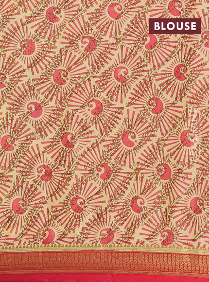 Pale Yellow & Red Semi Mysore Silk Saree - Prints