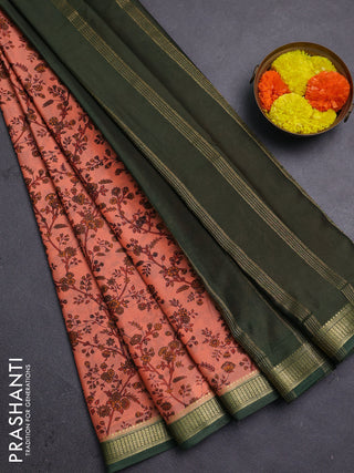 Peach    & Green Semi Mysore Silk Saree - Prints