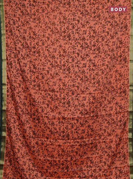 Peach    & Green Semi Mysore Silk Saree - Prints