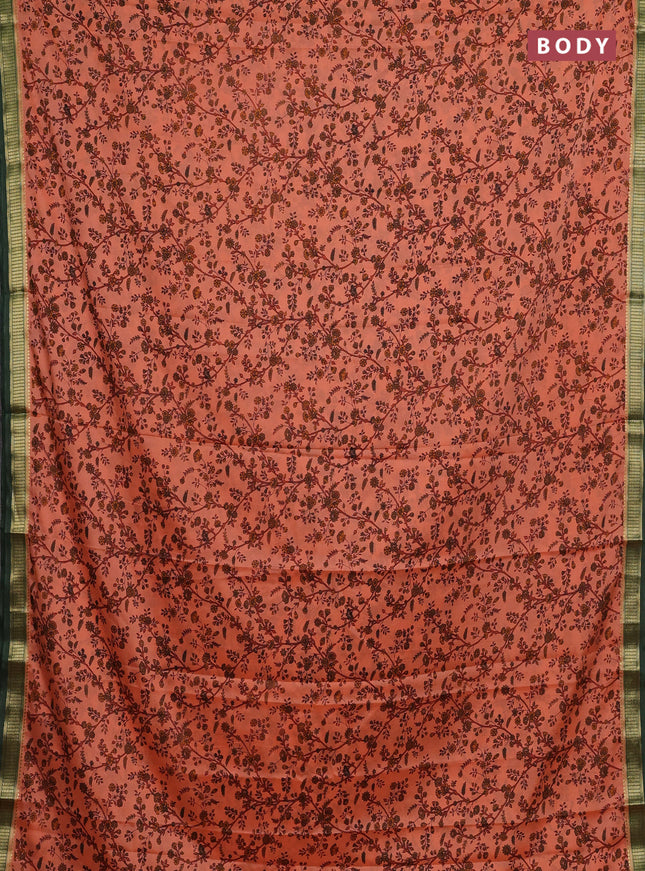 Peach    & Green Semi Mysore Silk Saree - Prints