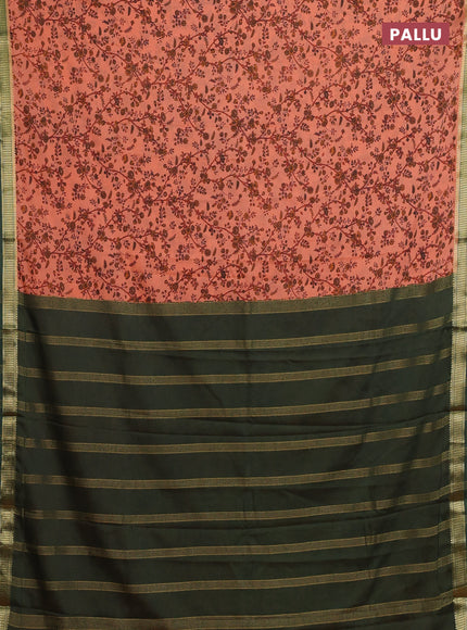 Peach    & Green Semi Mysore Silk Saree - Prints