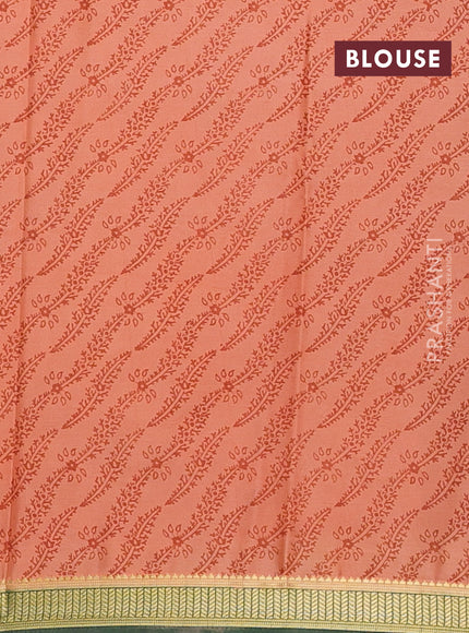 Peach    & Green Semi Mysore Silk Saree - Prints