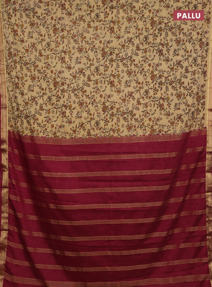 Beige & Maroon Semi Mysore Silk Saree - Prints