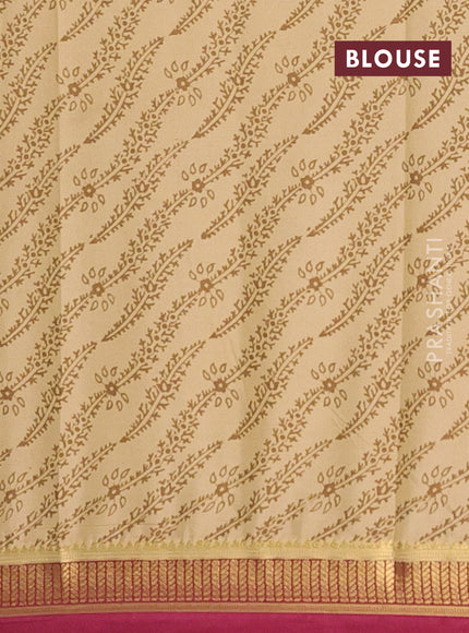 Beige & Maroon Semi Mysore Silk Saree - Prints