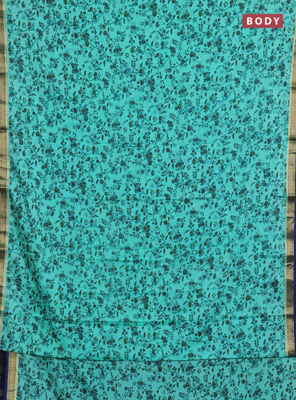 Teal Green & Navy Blue Semi Mysore Silk Saree - Prints