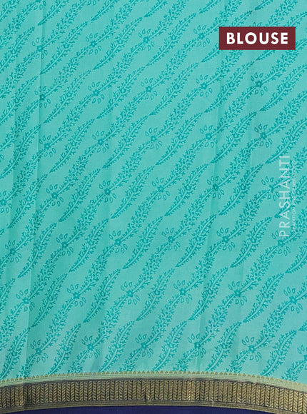 Teal Green & Navy Blue Semi Mysore Silk Saree - Prints