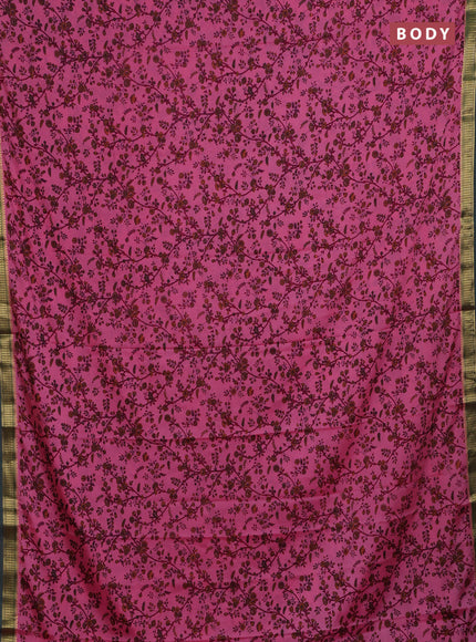 Peach Pink & Green Semi Mysore Silk Saree - Prints