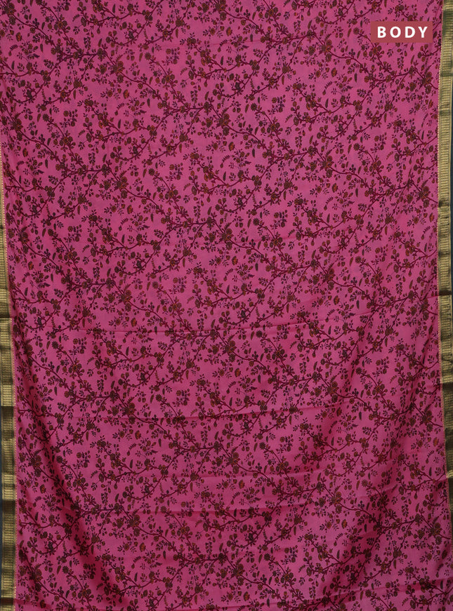 Peach Pink & Green Semi Mysore Silk Saree - Prints