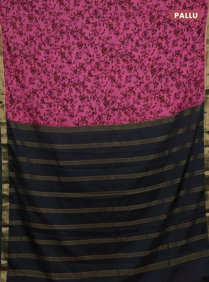 Peach Pink & Green Semi Mysore Silk Saree - Prints