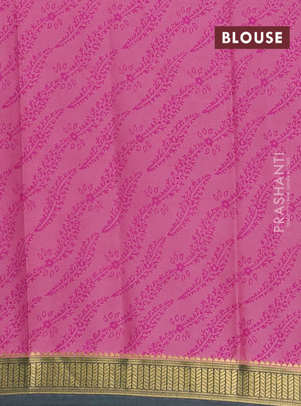 Peach Pink & Green Semi Mysore Silk Saree - Prints