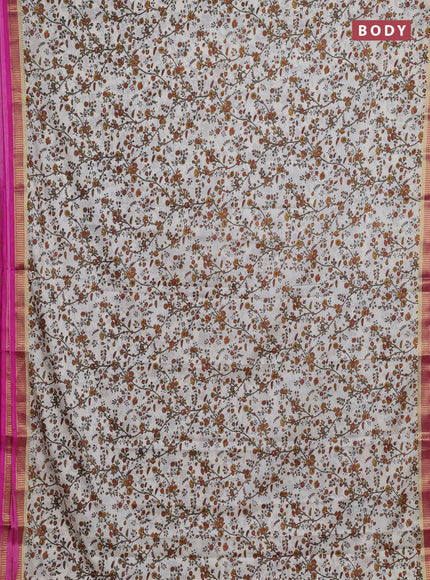 Off White & Pink Semi Mysore Silk Saree - Prints