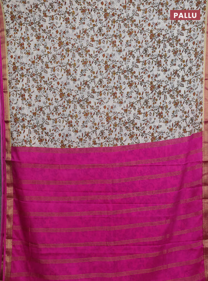 Off White & Pink Semi Mysore Silk Saree - Prints