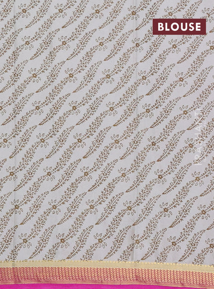 Off White & Pink Semi Mysore Silk Saree - Prints