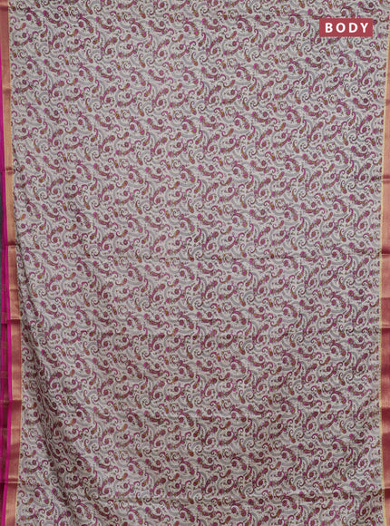 Off White & Pink Semi Mysore Silk Saree - Prints