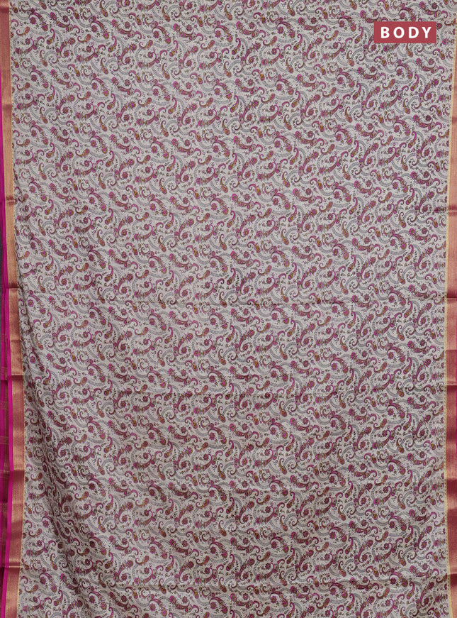 Off White & Pink Semi Mysore Silk Saree - Prints