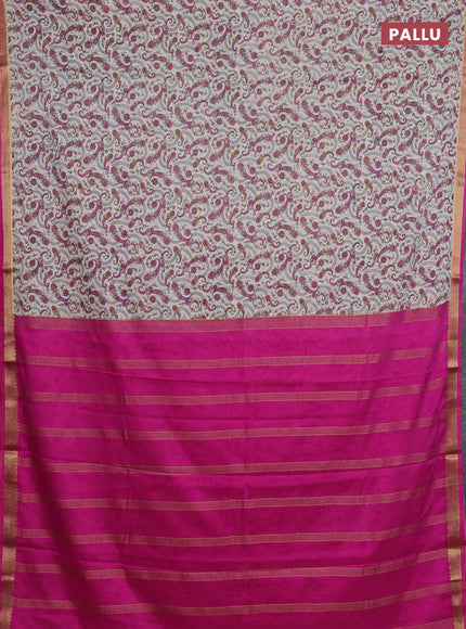 Off White & Pink Semi Mysore Silk Saree - Prints