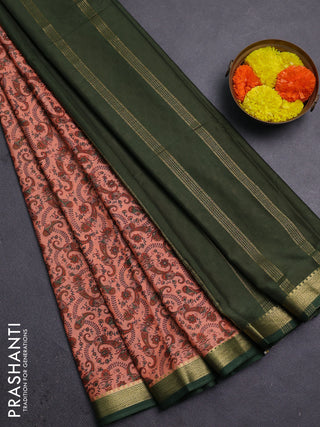 Peach  & Green Semi Mysore Silk Saree - Prints