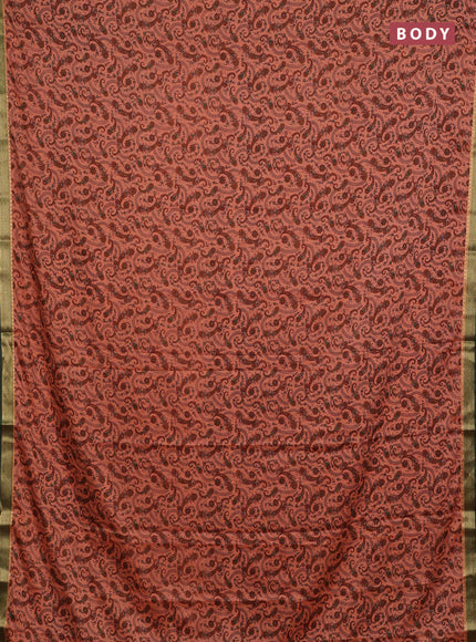 Peach  & Green Semi Mysore Silk Saree - Prints