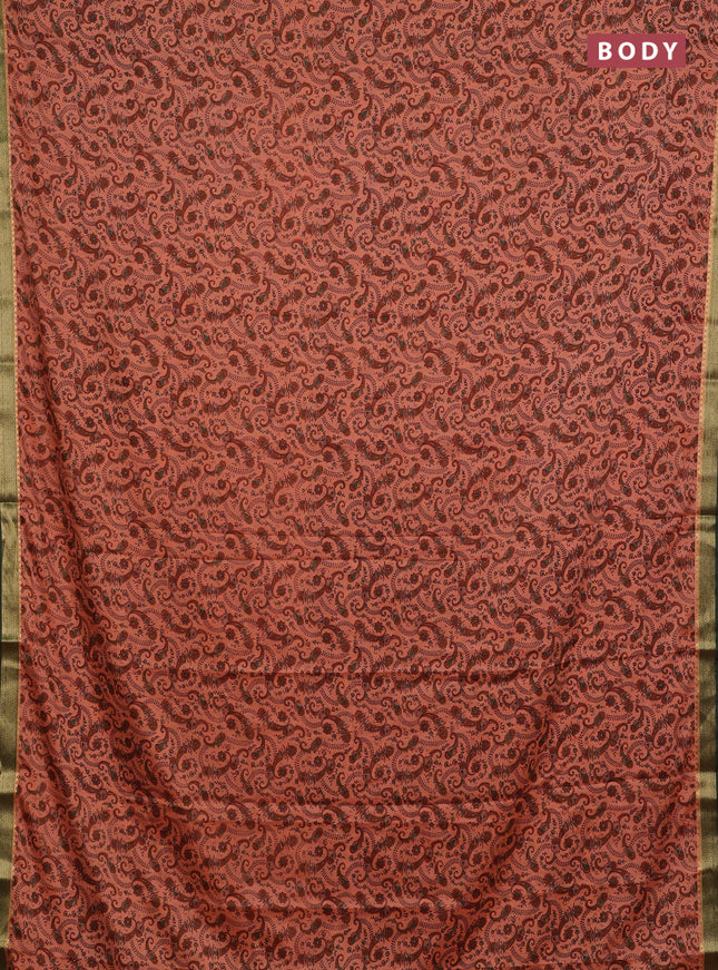 Peach  & Green Semi Mysore Silk Saree - Prints