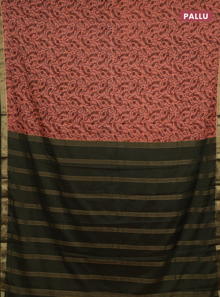 Peach  & Green Semi Mysore Silk Saree - Prints