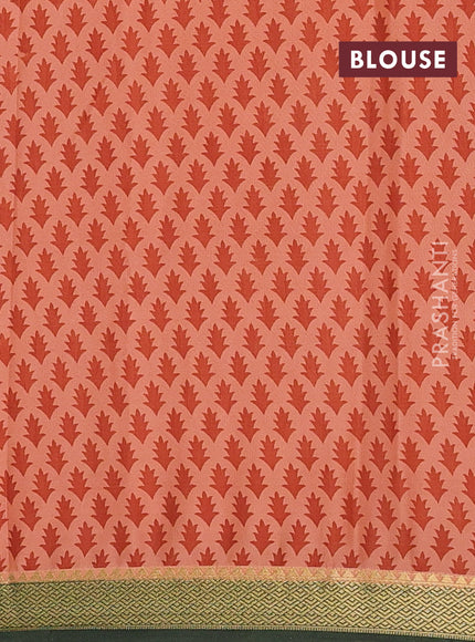 Peach  & Green Semi Mysore Silk Saree - Prints