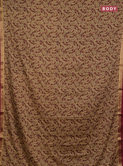 Beige & Maroon Semi Mysore Silk Saree - Prints