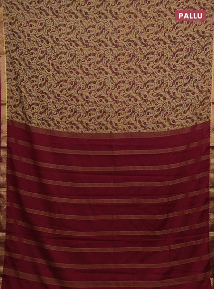 Beige & Maroon Semi Mysore Silk Saree - Prints