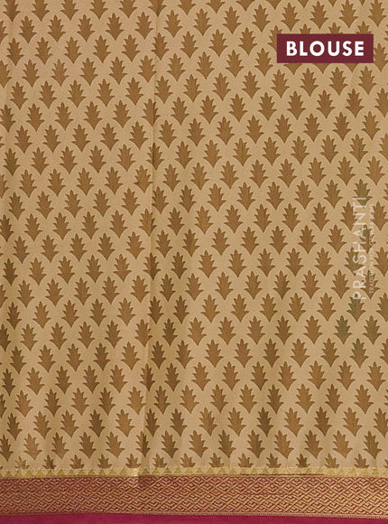 Beige & Maroon Semi Mysore Silk Saree - Prints