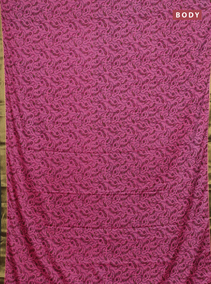 Peach Pink & Green Semi Mysore Silk Saree - Prints