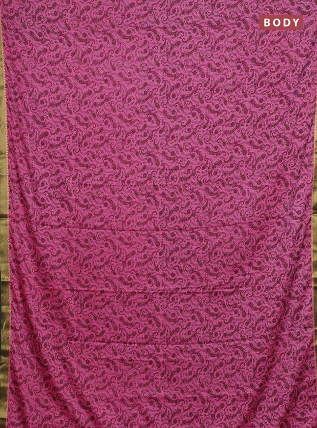 Peach Pink & Green Semi Mysore Silk Saree - Prints