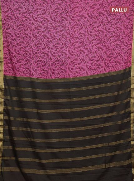 Peach Pink & Green Semi Mysore Silk Saree - Prints