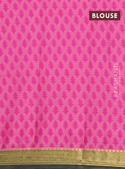 Peach Pink & Green Semi Mysore Silk Saree - Prints