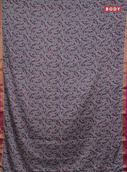 Grey & Pink Semi Mysore Silk Saree - Prints