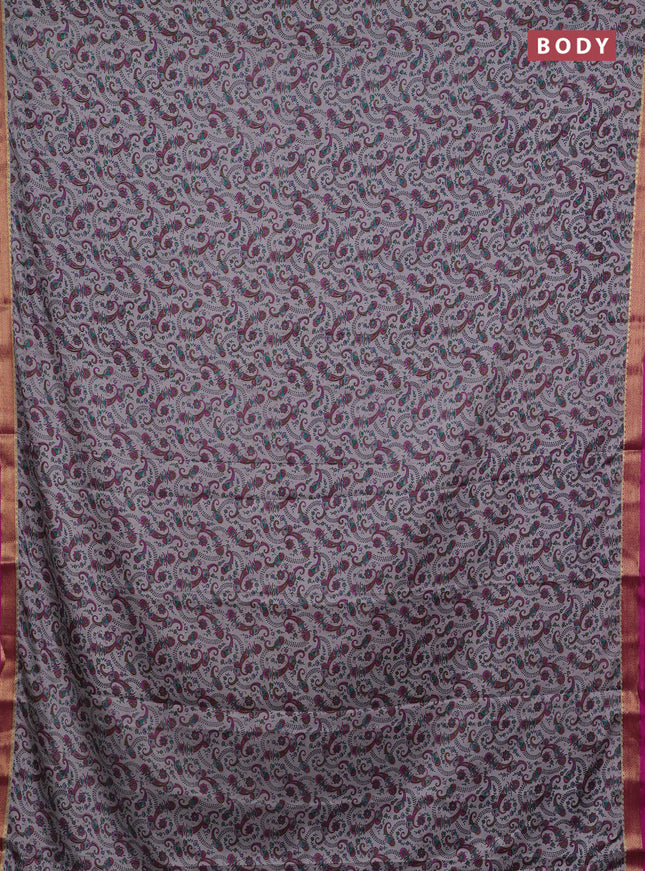 Grey & Pink Semi Mysore Silk Saree - Prints