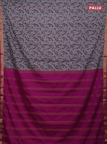 Grey & Pink Semi Mysore Silk Saree - Prints