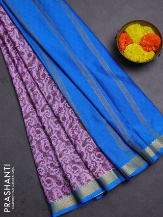 Lotus Pink & Cs Blue Semi Mysore Silk Saree - Prints