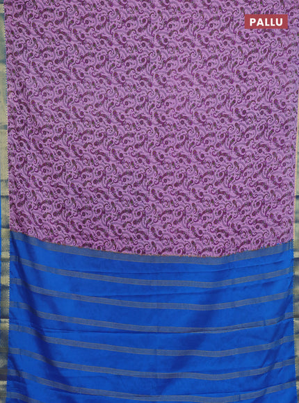 Lotus Pink & Cs Blue Semi Mysore Silk Saree - Prints