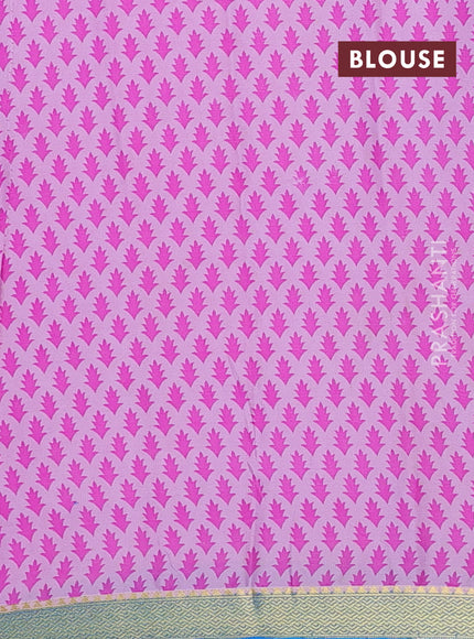 Lotus Pink & Cs Blue Semi Mysore Silk Saree - Prints