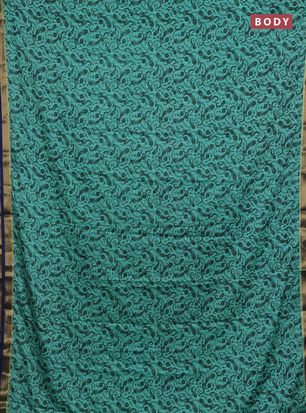 Teal Green & Navy Blue Semi Mysore Silk Saree - Prints