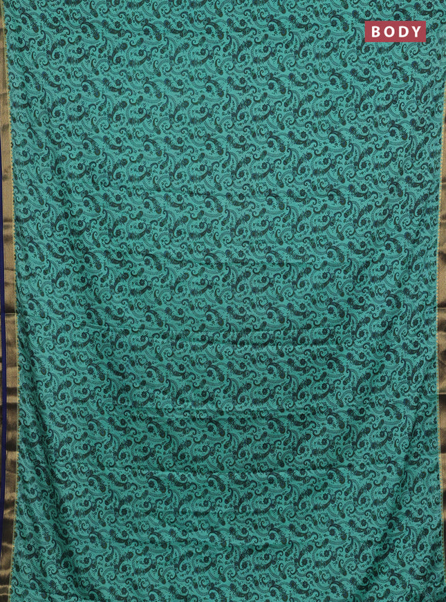 Teal Green & Navy Blue Semi Mysore Silk Saree - Prints