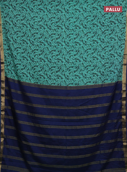 Teal Green & Navy Blue Semi Mysore Silk Saree - Prints