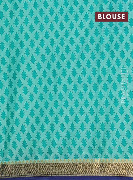 Teal Green & Navy Blue Semi Mysore Silk Saree - Prints